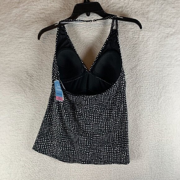 Swim Solutions Halter Tankini Top Women's 14 Black White Printed Triple Tiered - Picture 4 of 6